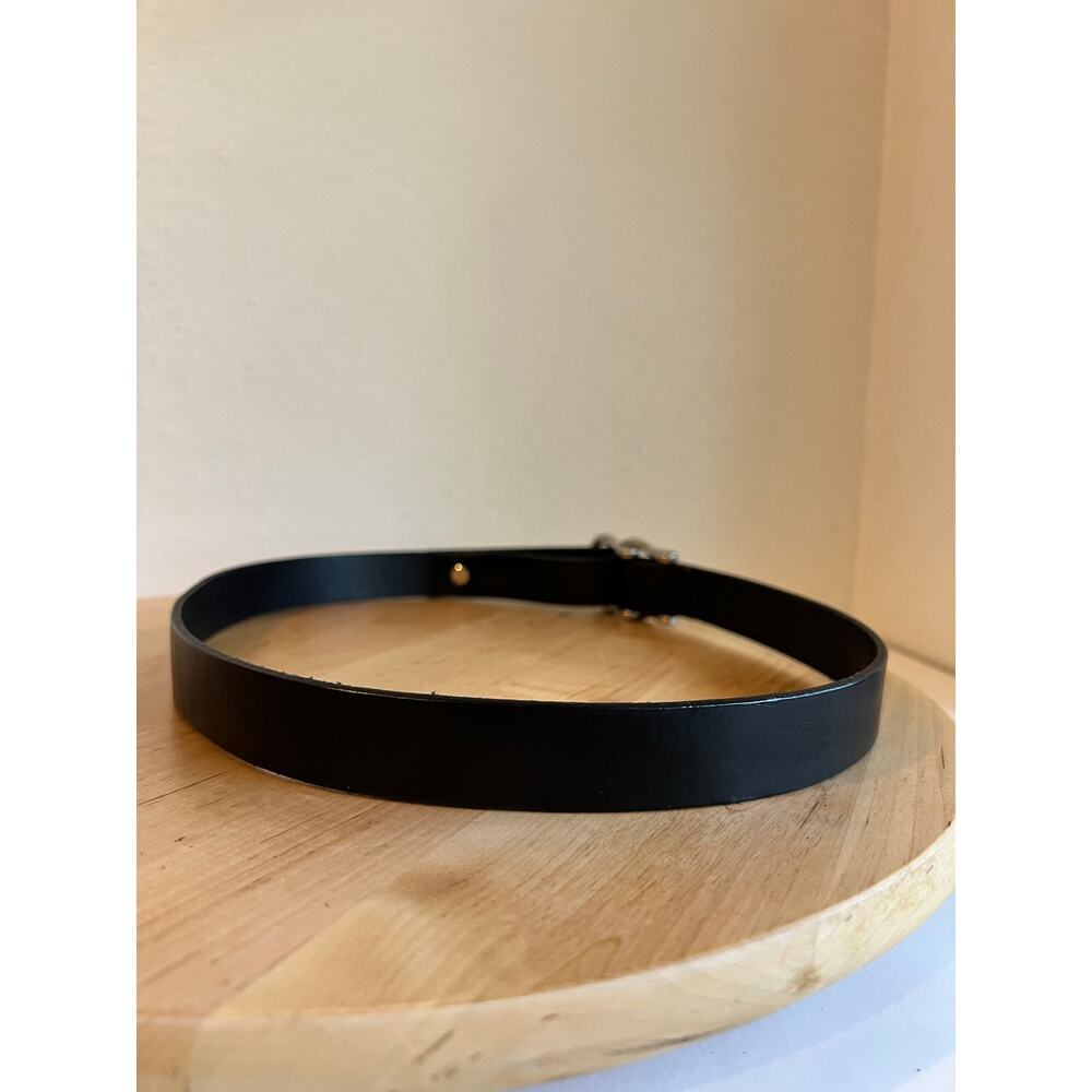 Vintage Y2K Black Genuine Leather USA Made Double Silver Loop Belt Size Small - Picture 3 of 8